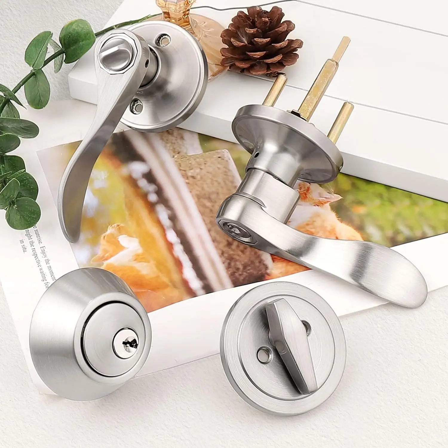 10 Sets-Front Entry Handleset Combination Pack Satin Nickel, Entry Door Lever with Single Cylinder Deadbolts Keyed Alike
10 Sets-Front Entry Handleset Combination Pack Satin Nickel, Entry Door Lever with Single Cylinder Deadbolts Keyed Alike