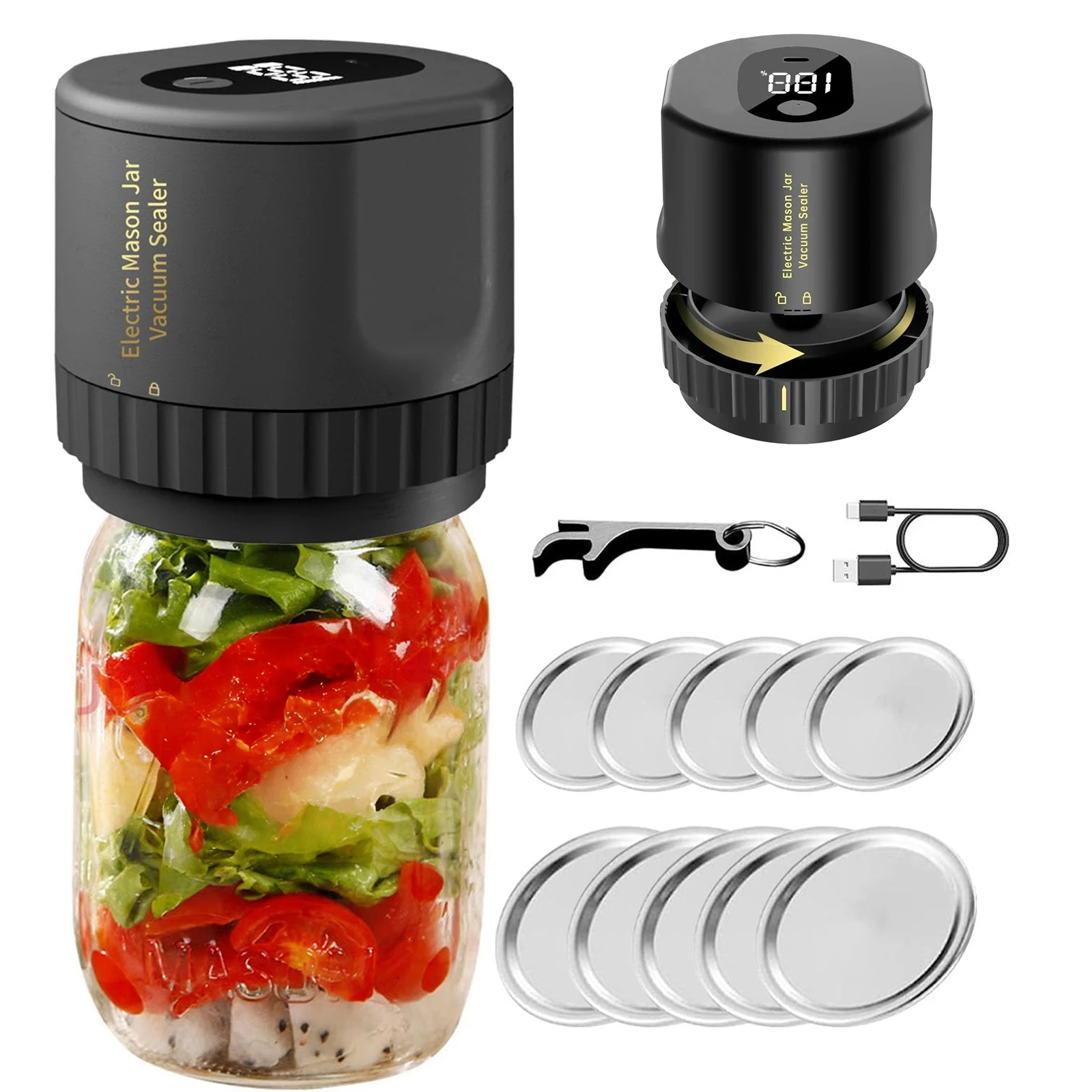 Electric Mason Jar Vacuum Sealer Cordless Vacuum Sealer Kit for Wide-Mouth and Regular-Mouth Mason Jars Fermentation with Mason
Electric Mason Jar Vacuum Sealer Cordless Vacuum Sealer Kit for Wide-Mouth and Regular-Mouth Mason Jars Fermentation with Mason