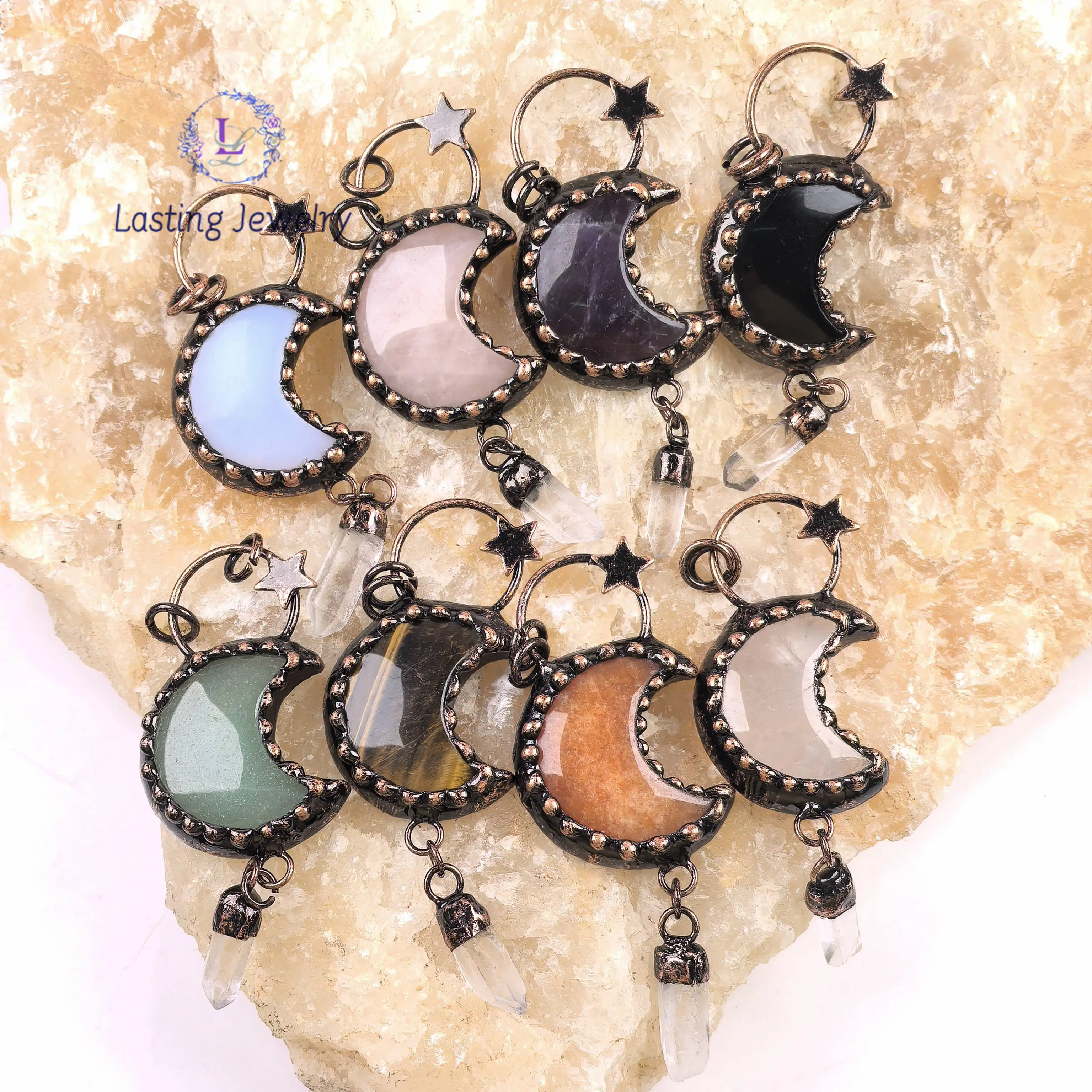 Star Moon Crystal Point Soldered Bronze Pendants,Antique Copper Healing Reiki Quartz Crescent Charms Vintage Necklace Jewelry
Star Moon Crystal Point Soldered Bronze Pendants,Antique Copper Healing Reiki Quartz Crescent Charms Vintage Necklace Jewelry