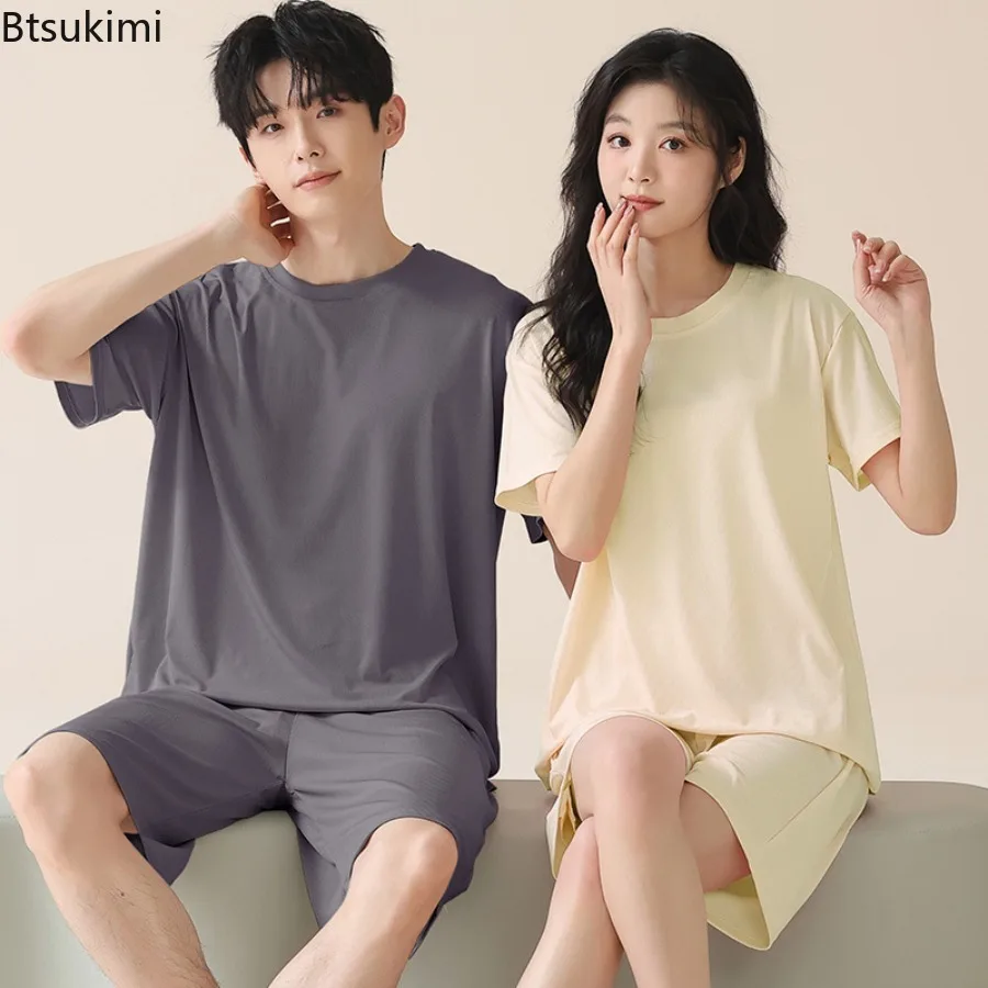 New 2025 Summer Couple's Pajama Sets Men Short Sleeve Loose Simple Cozy Home Sleepwear Basic Solid Nightwear Male Homewear Suit
New 2025 Summer Couple's Pajama Sets Men Short Sleeve Loose Simple Cozy Home Sleepwear Basic Solid Nightwear Male Homewear Suit