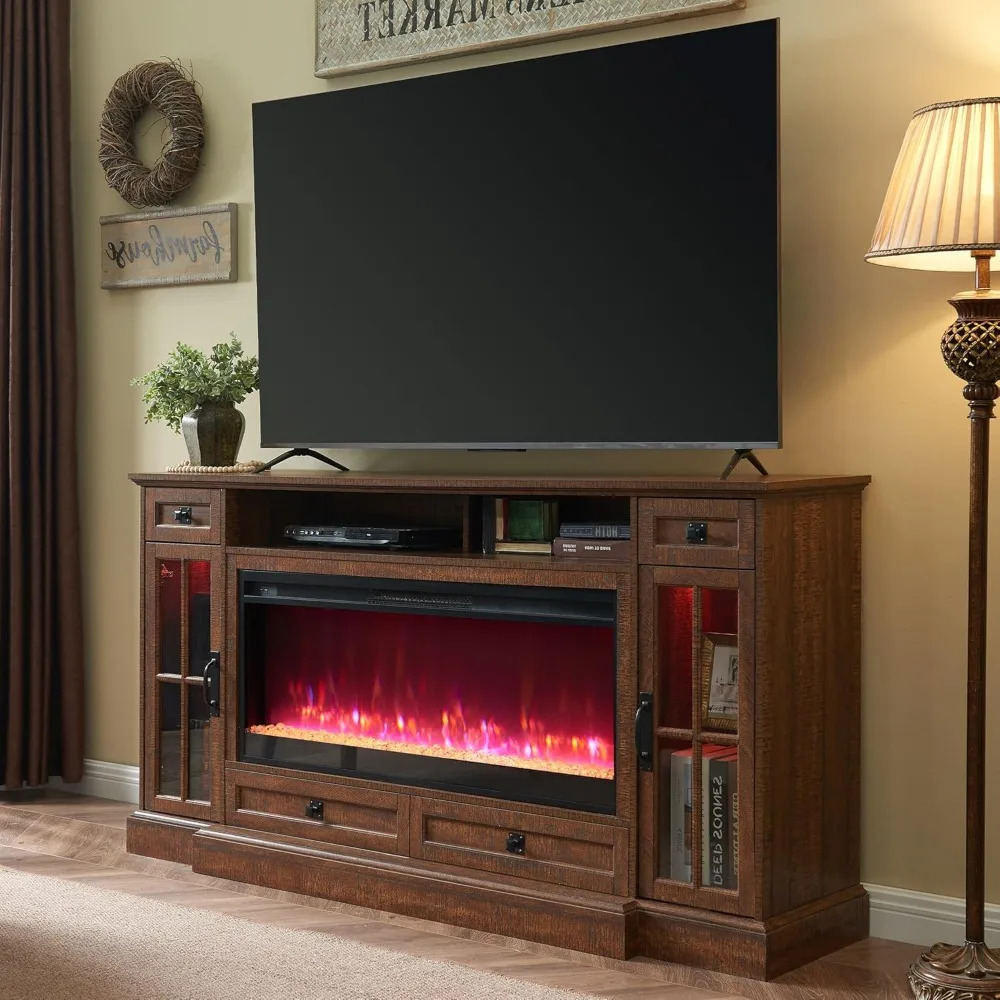 Fireplace TV Stand for 80 Inch TV, Farmhouse Entertainment Center with 42" Fireplace & LED Lights, Modern Media Console Table
Fireplace TV Stand for 80 Inch TV, Farmhouse Entertainment Center with 42" Fireplace & LED Lights, Modern Media Console Table