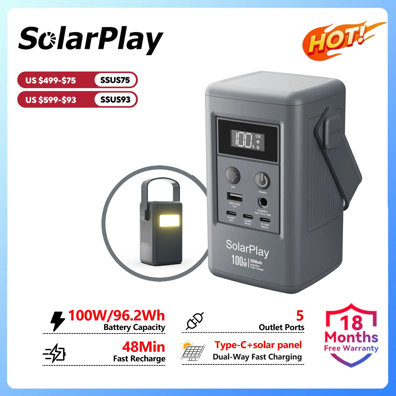 SolarPlay 100W Mini Solar Generator 25000mAh Portable Power Bank For Outdoor Camping Power Station Laptop Phone Fast Charger
SolarPlay 100W Mini Solar Generator 25000mAh Portable Power Bank For Outdoor Camping Power Station Laptop Phone Fast Charger