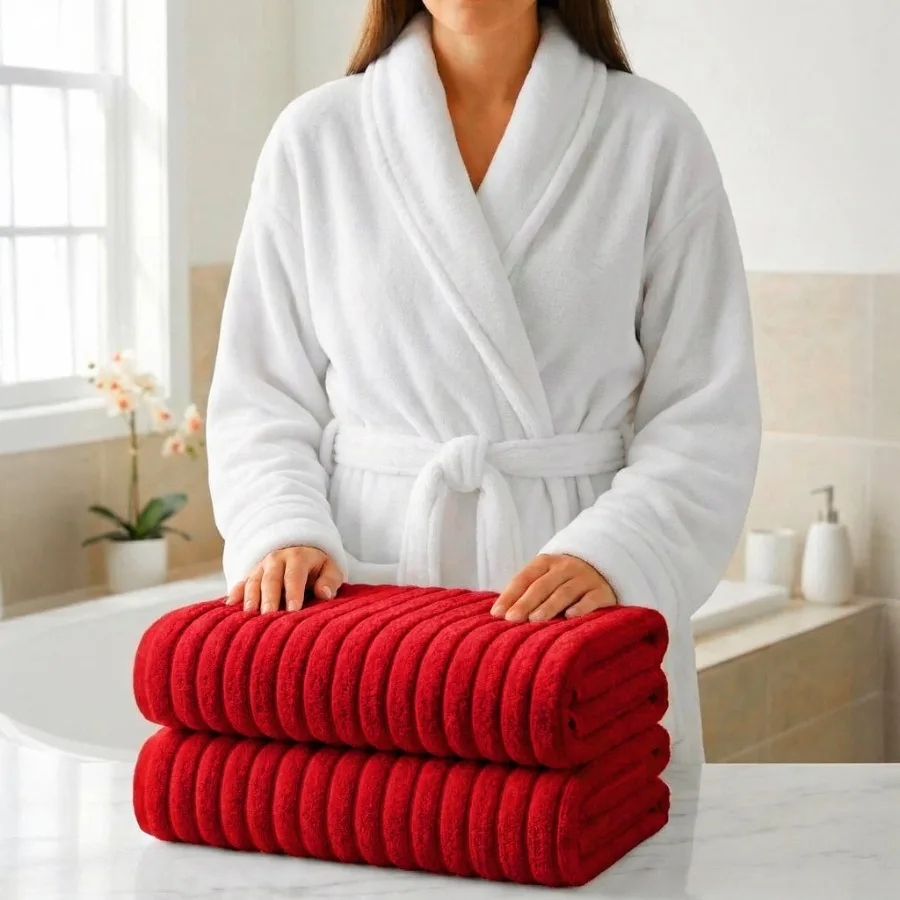 3-Piece Spa Bath Set Plush Bathrobe and 2 Ribbed Bath Towels Thick Absorbent Hotel Quality Bathroom Essentials Red Bath Towel W
3-Piece Spa Bath Set Plush Bathrobe and 2 Ribbed Bath Towels Thick Absorbent Hotel Quality Bathroom Essentials Red Bath Towel W