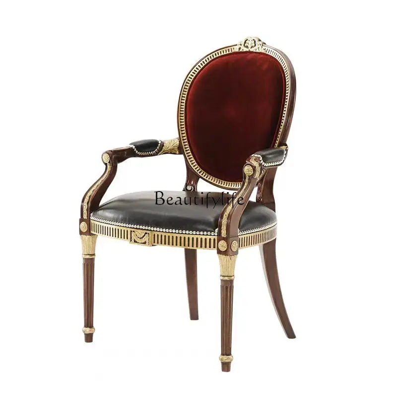 French neoclassical solid wood carving flower dining chair villa clubhouse round back armchair European style
French neoclassical solid wood carving flower dining chair villa clubhouse round back armchair European style