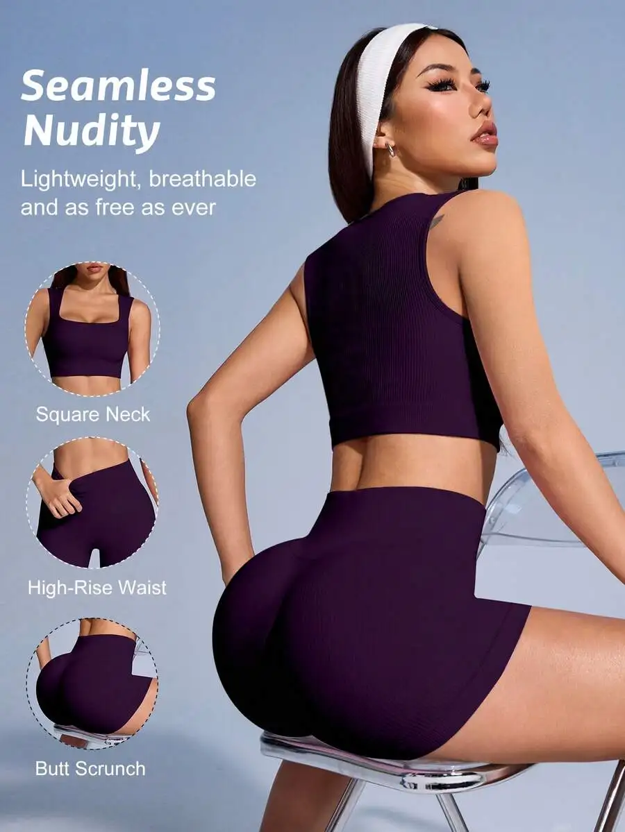 Ribbed Solid Color Cropped Sports Tank Top And High Waist Shorts Set For Women
Ribbed Solid Color Cropped Sports Tank Top And High Waist Shorts Set For Women