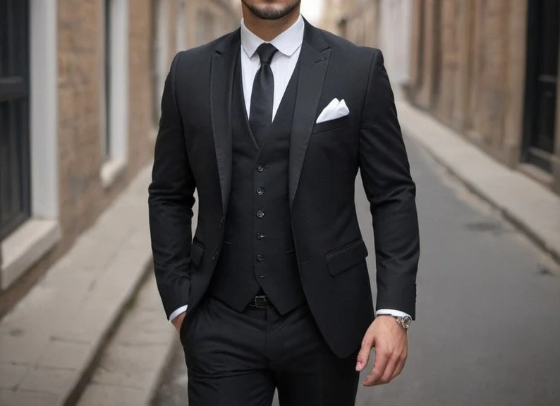 Men's Classic Black 3 Piece Suit Costume Homme Italien
Men's Classic Black 3 Piece Suit Costume Homme Italien