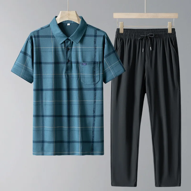 Men's Middle-aged Sports Set Ice Silk Short Sleeve Polo Shirt Long Pants Casual Summer Dad Wear Comfortable 2 Piece Outfit
Men's Middle-aged Sports Set Ice Silk Short Sleeve Polo Shirt Long Pants Casual Summer Dad Wear Comfortable 2 Piece Outfit