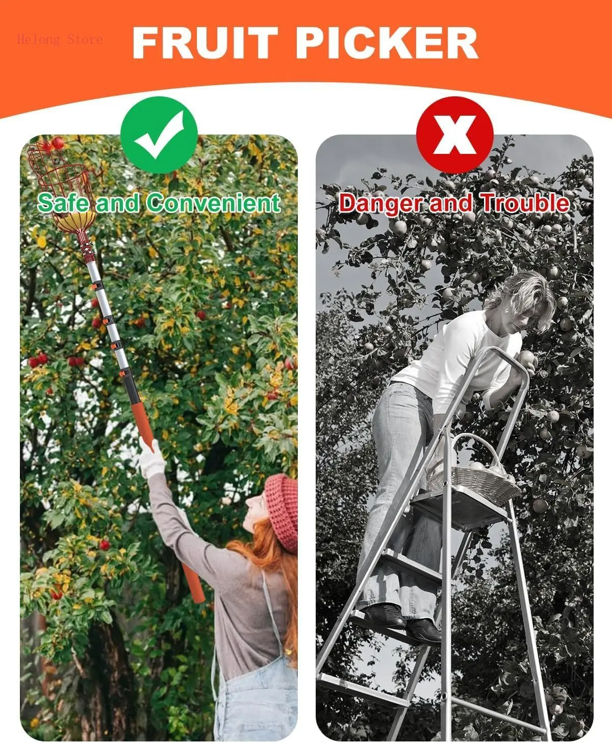 26ft High Reach Fruit Picker with Basket Telescoping, 5-20 Foot Heavy Duty Sturdy Aluminium Telescoping Extension Pole
26ft High Reach Fruit Picker with Basket Telescoping, 5-20 Foot Heavy Duty Sturdy Aluminium Telescoping Extension Pole