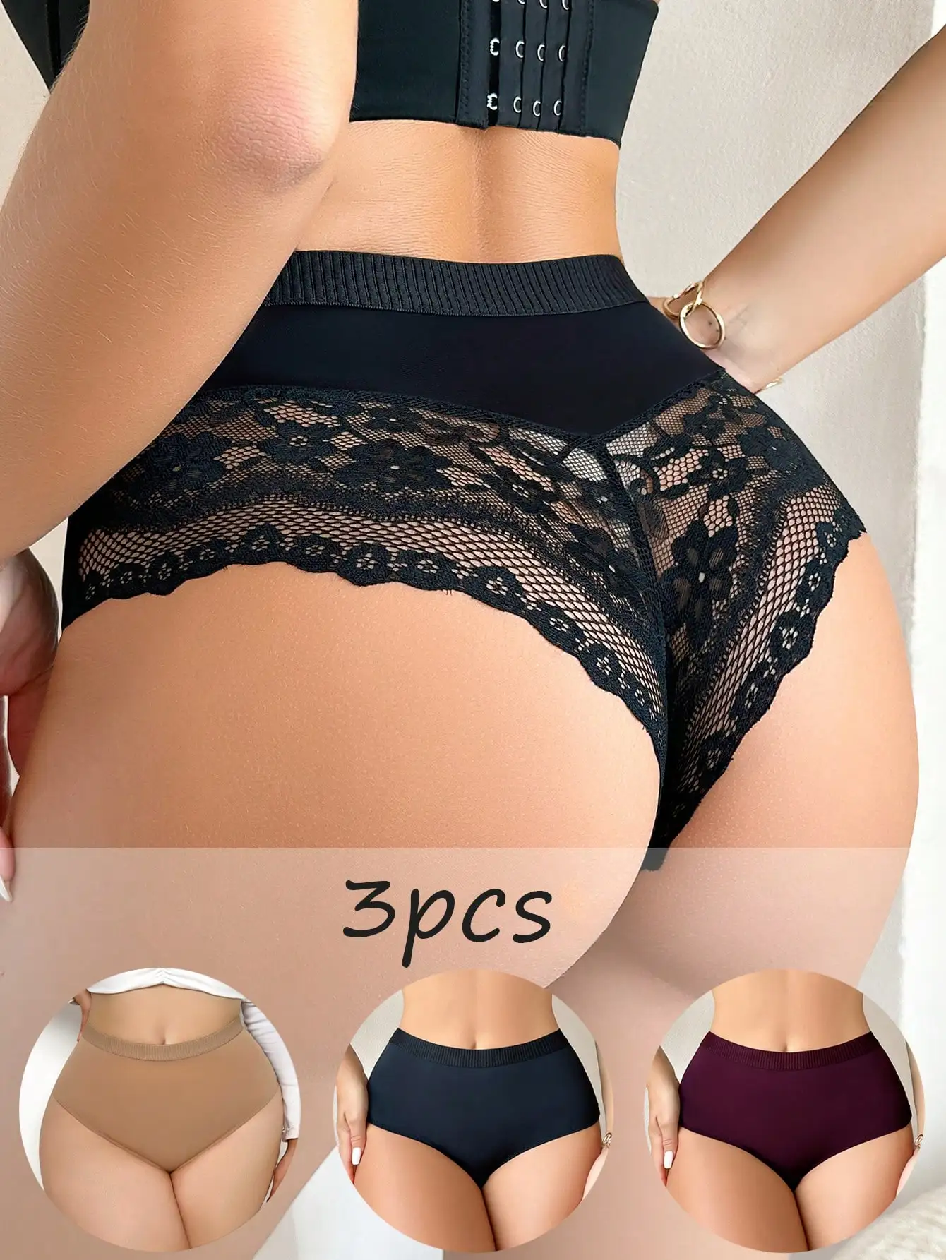 3-Pack Lace Trim High-Waist Thong Panties for Women
3-Pack Lace Trim High-Waist Thong Panties for Women