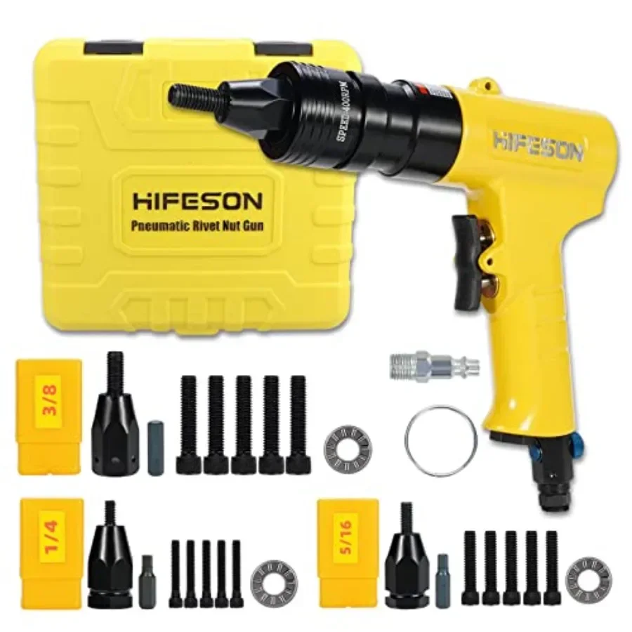 Pneumatic Rivet Nut Gun with 1/4 and 5/16 and 3/8 Self-Locking Head Gun, Quick-Change Mandrels, Industrial Grade Adjustable Spe
Pneumatic Rivet Nut Gun with 1/4 and 5/16 and 3/8 Self-Locking Head Gun, Quick-Change Mandrels, Industrial Grade Adjustable Spe