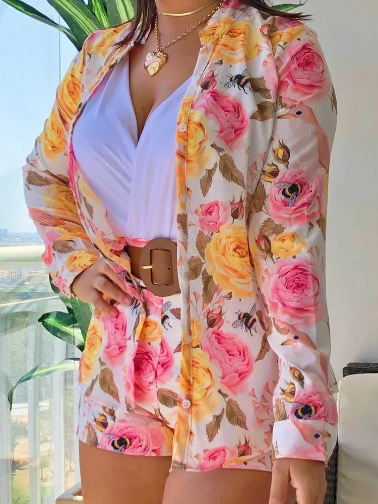 Leaf Print Long Sleeve Shirt Tops & Shorts Set with Belt Summer Women Two Piece Set Outfits
Leaf Print Long Sleeve Shirt Tops & Shorts Set with Belt Summer Women Two Piece Set Outfits