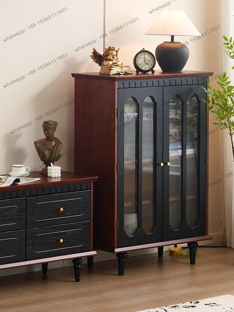 X4 French retro solid wood glass wine cabinet shows American style against the wall
X4 French retro solid wood glass wine cabinet shows American style against the wall