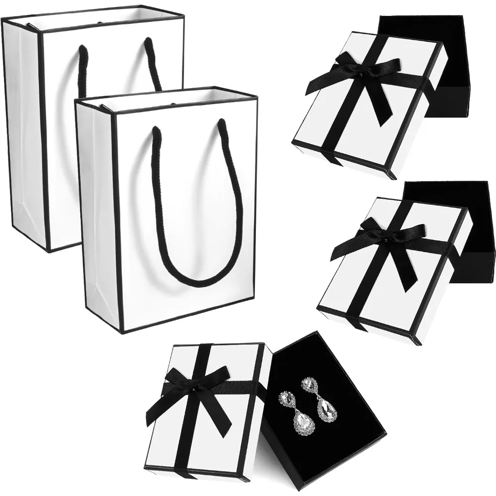 Tucnoeu 2Pcs White Small Gift Box and 2Pcs Small Gift Bag with Black Ribbons,Jewellery Gift Box for Bracelets, Earrings, Rings,
Tucnoeu 2Pcs White Small Gift Box and 2Pcs Small Gift Bag with Black Ribbons,Jewellery Gift Box for Bracelets, Earrings, Rings,