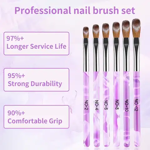 6Pcs Acrylic Nail Brush Set 3D Builder Gel Nail Drawing Pens Household Salon Nail Art Manicure Supply