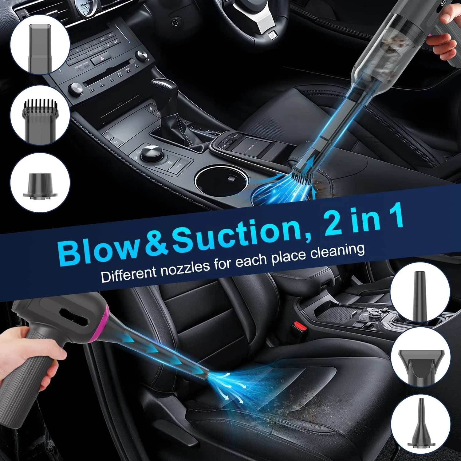 Powerful Handheld 4 in 1 Car Vacuum Cleaner with 16000Pa Air Duster, LED Light, and Multi-Nozzles - 3-Speed Adjustable 120W High
Powerful Handheld 4 in 1 Car Vacuum Cleaner with 16000Pa Air Duster, LED Light, and Multi-Nozzles - 3-Speed Adjustable 120W High