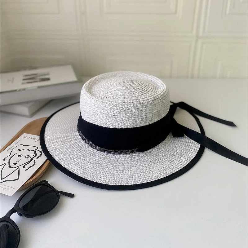 Fashion Punk Style Chain Decoration Concave Top Straw Hat For Women Men Denim Hat Summer Vacation Casual White Black Fedora Cap
Fashion Punk Style Chain Decoration Concave Top Straw Hat For Women Men Denim Hat Summer Vacation Casual White Black Fedora Cap