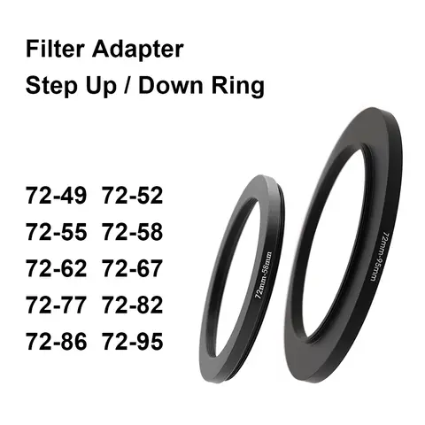 Camera Lens Filter Adapter Ring Step Up or Down Ring Metal for 72mm lens - 49 52 55 58 62 67 77 82 86 95mm UV ND CPL Lens Hood