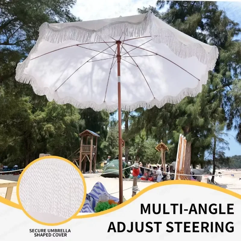 Beach Umbrella for Courtyard Pool Terrace Sun Protection with Base and Tassels
Beach Umbrella for Courtyard Pool Terrace Sun Protection with Base and Tassels