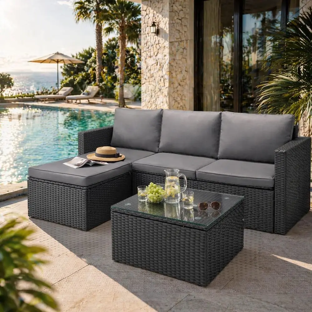 All-Weather Outdoor PE Rattan Patio Sofa Set with Detachable Grey Cushions
All-Weather Outdoor PE Rattan Patio Sofa Set with Detachable Grey Cushions