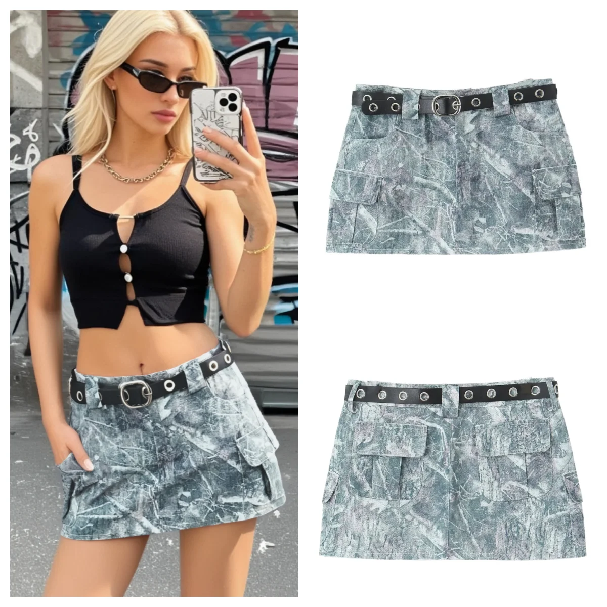 PB&ZA women's sexy mini skirt with belt, practical pockets, casual style, suitable for daily wear, fashionable and versatile
PB&ZA women's sexy mini skirt with belt, practical pockets, casual style, suitable for daily wear, fashionable and versatile
