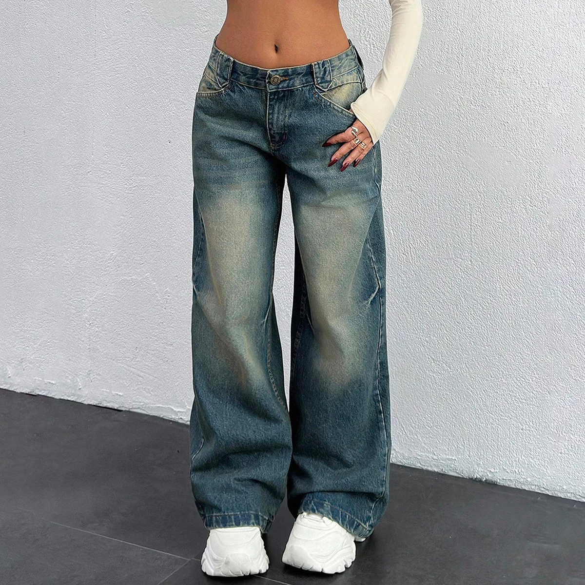 Straight Pants Jeans Women Washed Distressed Denims Mid Waist Trousers Pockets Vintage Spring 2026 Streetwear Floor Length
Straight Pants Jeans Women Washed Distressed Denims Mid Waist Trousers Pockets Vintage Spring 2026 Streetwear Floor Length