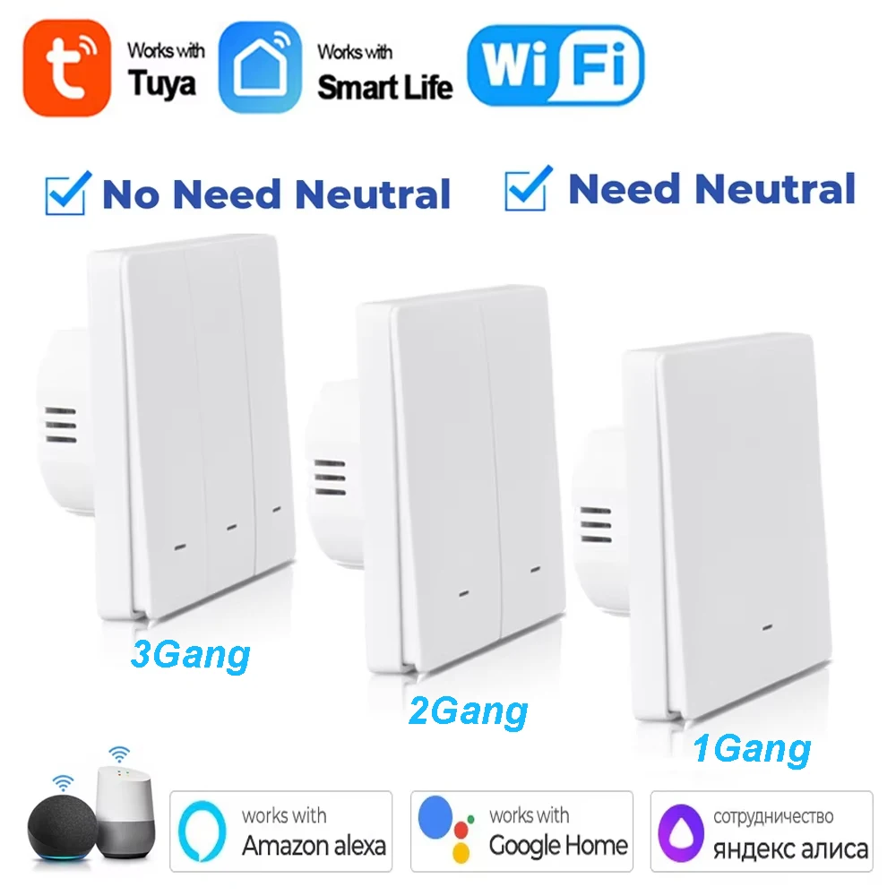 Tuya WiFi Smart Wall Light Switch Push Button Control No/With Neutral Wire Smart Life Control Support Alexa Google Home Yandex
Tuya WiFi Smart Wall Light Switch Push Button Control No/With Neutral Wire Smart Life Control Support Alexa Google Home Yandex
