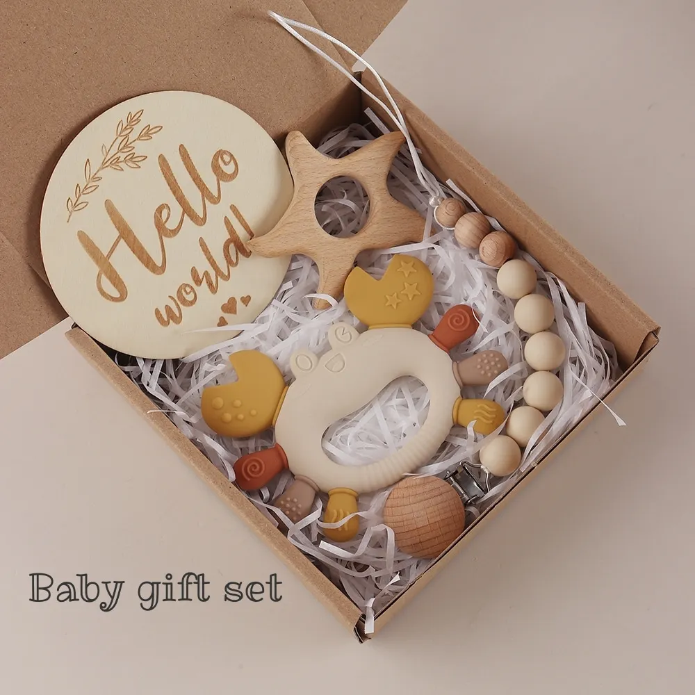 4pcs Baby Teething Gift Set - Crab Silicone Teether, Wooden Starfish Teether, Pacifier Clip Holder, Growth Chart Card
4pcs Baby Teething Gift Set - Crab Silicone Teether, Wooden Starfish Teether, Pacifier Clip Holder, Growth Chart Card