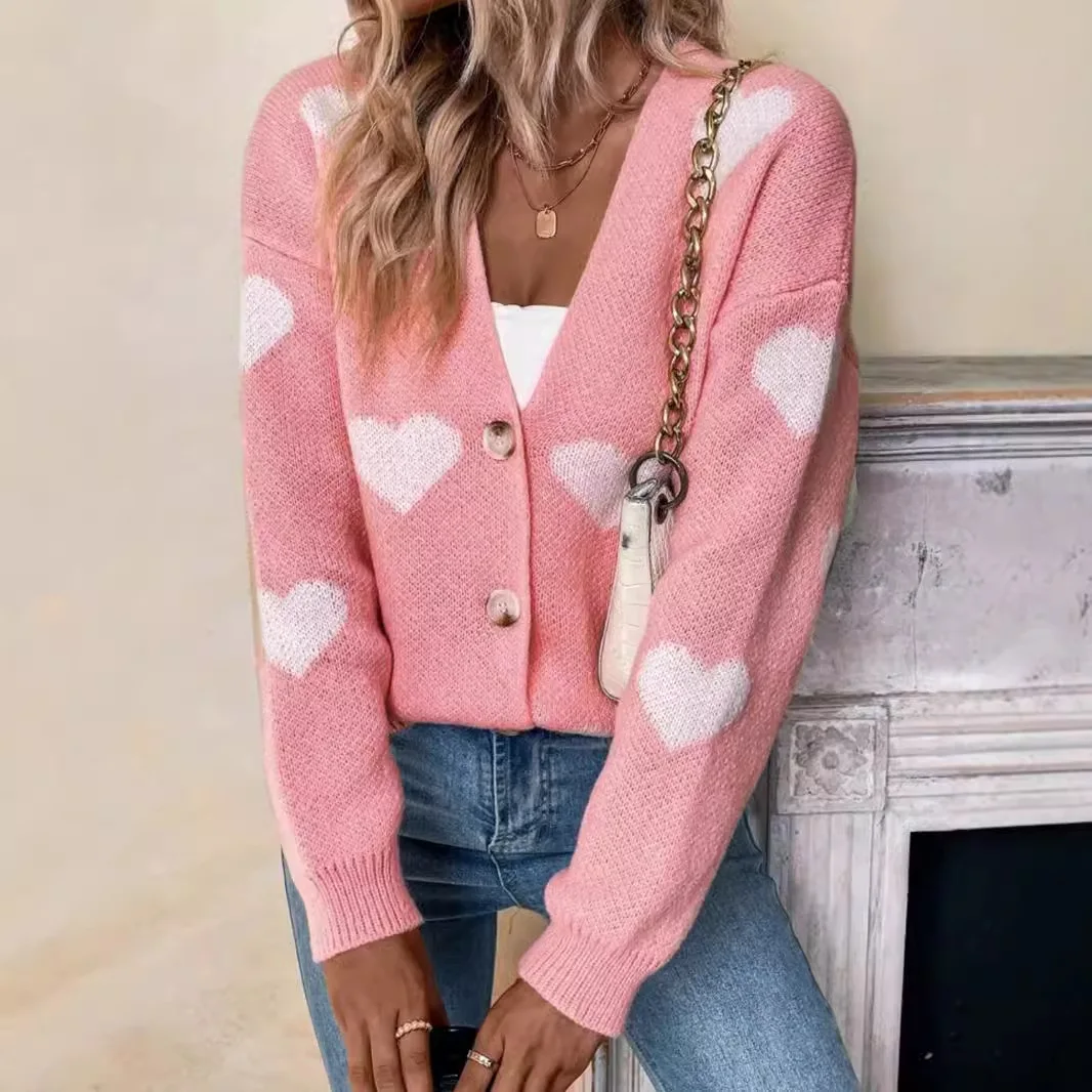 Valentine's Day Heart Print Women's Sweater V-Neck Long-Sleeve Cardigan Casual Knitwear for Lady Female Spring Autumn Dress up
Valentine's Day Heart Print Women's Sweater V-Neck Long-Sleeve Cardigan Casual Knitwear for Lady Female Spring Autumn Dress up
