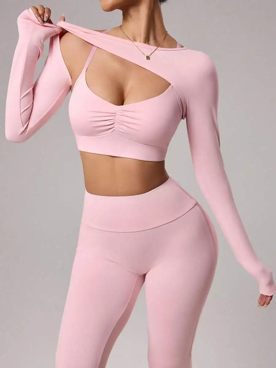3pcs Women Yoga Set Long Sleeve Cropped Top Sports Bra Flared Tight Fit Leggings
3pcs Women Yoga Set Long Sleeve Cropped Top Sports Bra Flared Tight Fit Leggings