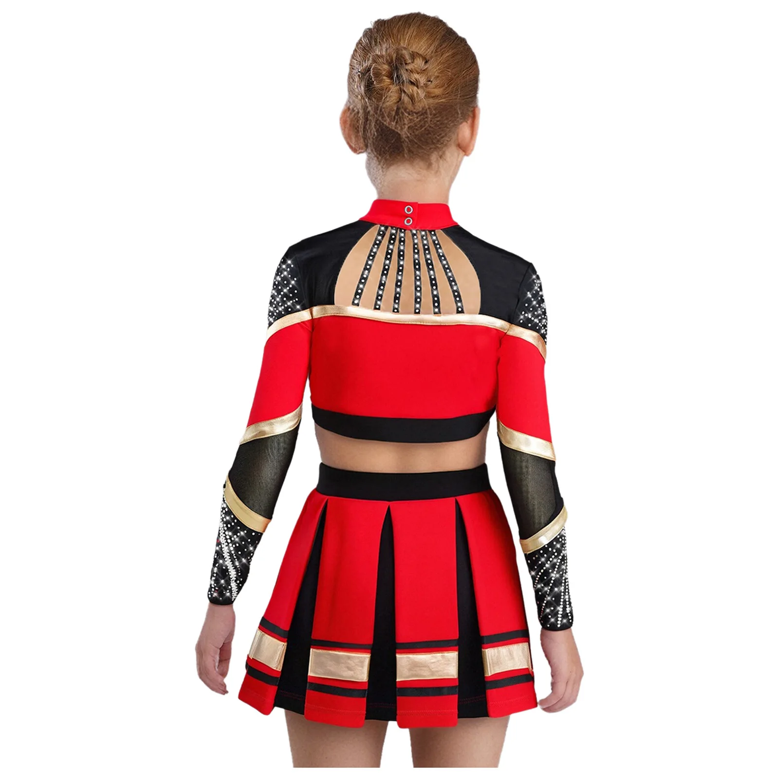 Kid Girls 2pcs Cheerleading Uniform Performance Costume Schoolgirl Cheer Dance Set Long Sleeve Mesh Patchwork Crop Top and Skirt
Kid Girls 2pcs Cheerleading Uniform Performance Costume Schoolgirl Cheer Dance Set Long Sleeve Mesh Patchwork Crop Top and Skirt