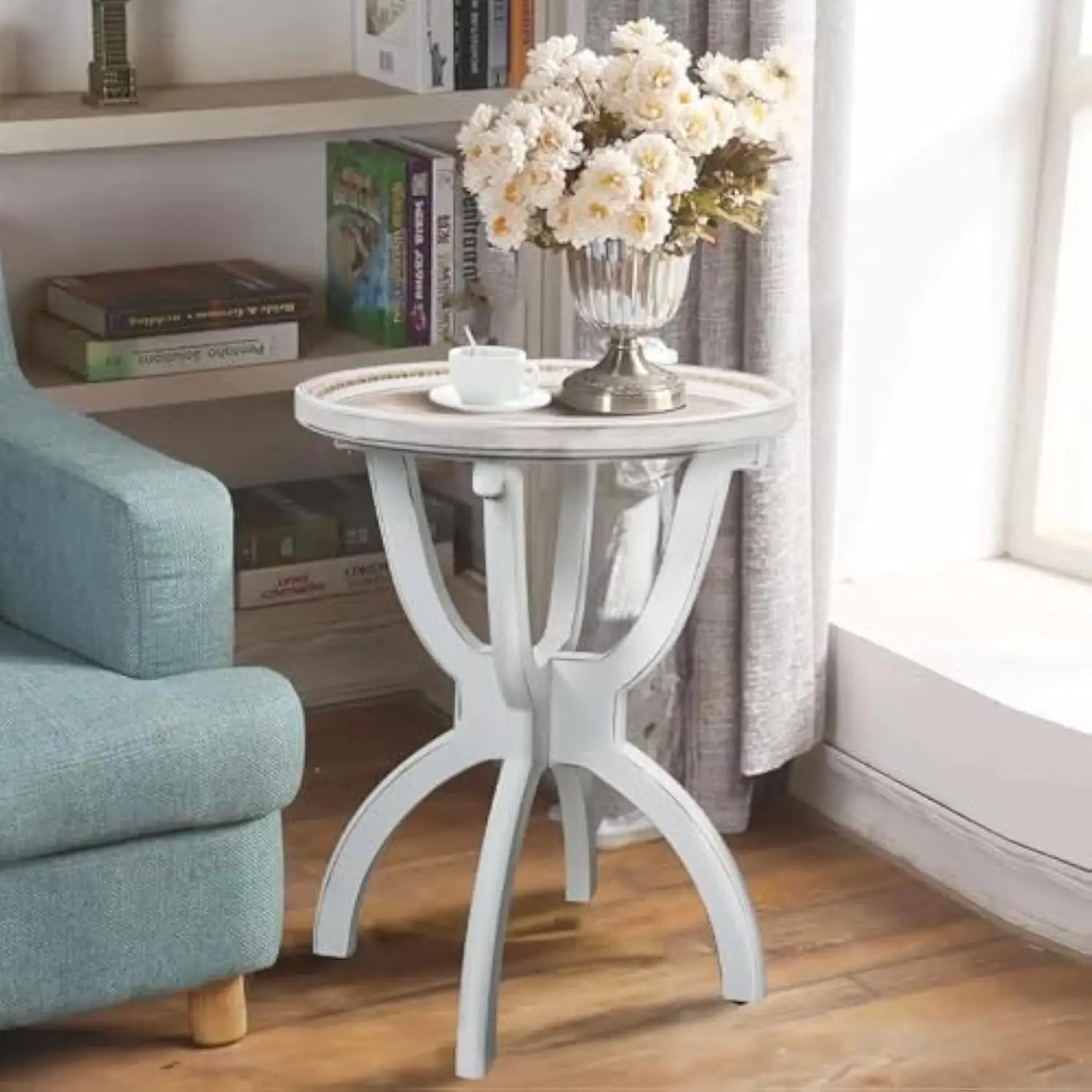Farmhouse End Table with Carved Tray Top, Small Round Side Table with Curved Legs, Retro Bedside Table Rustic Accent Table for Li
Farmhouse End Table with Carved Tray Top, Small Round Side Table with Curved Legs, Retro Bedside Table Rustic Accent Table for Li