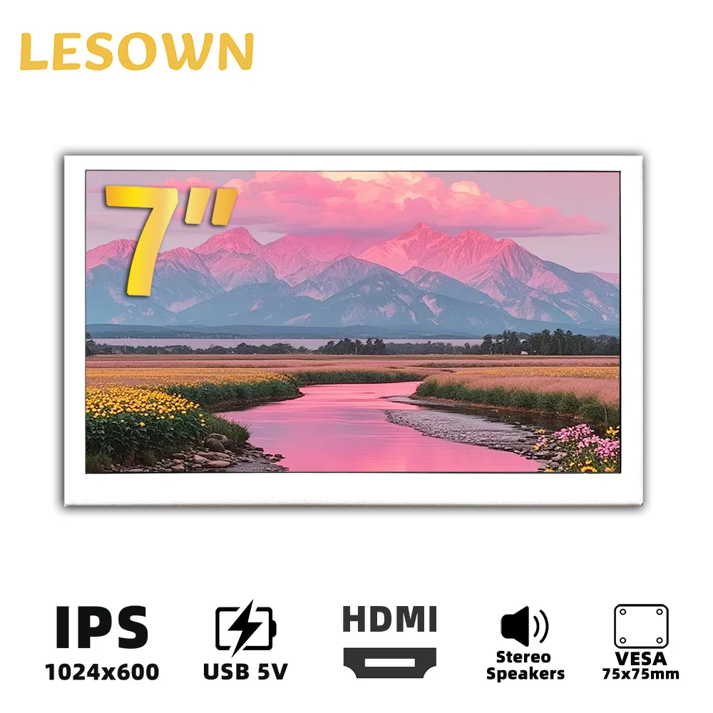 LESOWN Portable Display 7 Inch 1024x600 IPS LCD Additional Monitor Compact Display Camera Video Field Monitor for Windows mac OS