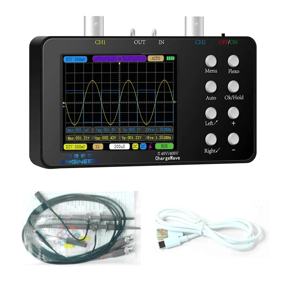 Digital Oscilloscope 50M Sampling Rate 10M Analogue Bandwidth Handheld Current Dual-Channel Oscilloscope Multiple Modes Tools
Digital Oscilloscope 50M Sampling Rate 10M Analogue Bandwidth Handheld Current Dual-Channel Oscilloscope Multiple Modes Tools