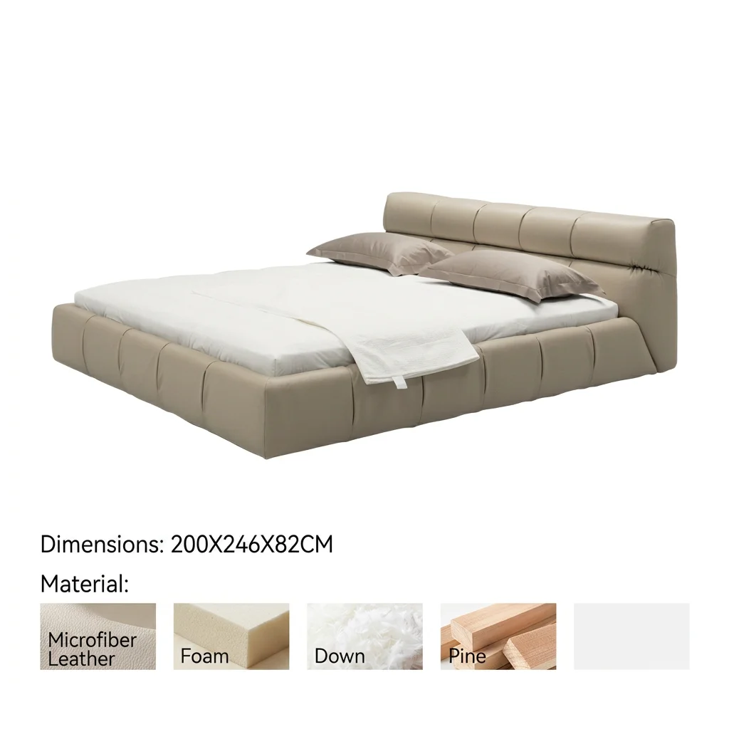 #Modern Cream Puff Style Solid Wood Faux Leather King Size Bed with Embedded Genuine Leather Headboard Storage for Luxury
#Modern Cream Puff Style Solid Wood Faux Leather King Size Bed with Embedded Genuine Leather Headboard Storage for Luxury
