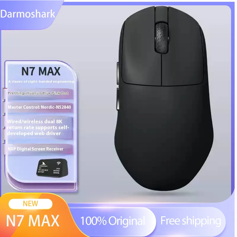 Darmoshark N7 MAX Customized Wireless Gaming Mouse Ergonomic Design 50g Lightweight Pixart3950 Flagship Sensor 8000Hz Mouse
Darmoshark N7 MAX Customized Wireless Gaming Mouse Ergonomic Design 50g Lightweight Pixart3950 Flagship Sensor 8000Hz Mouse