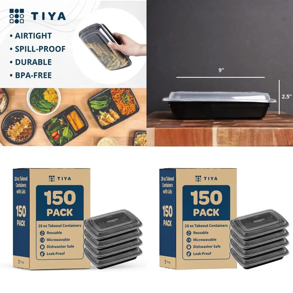 150 Pack 28 oz Reusable Plastic To-Go Containers with Lids - Microwave & Dishwasher Safe, Leak-Proof for Meal Prep, BPA-Free
150 Pack 28 oz Reusable Plastic To-Go Containers with Lids - Microwave & Dishwasher Safe, Leak-Proof for Meal Prep, BPA-Free