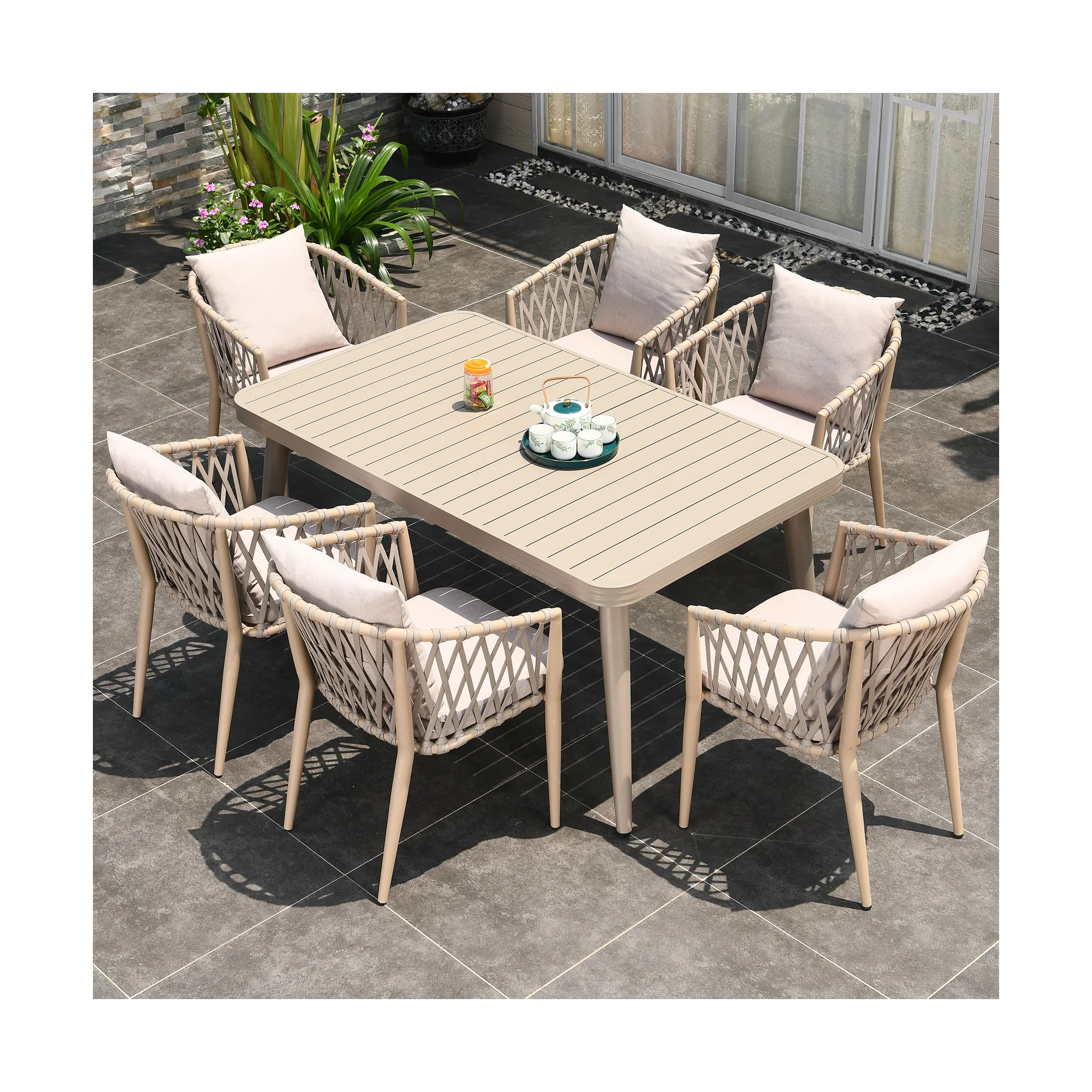 Factory Wholesale High Quality Garden Sets Aluminium Patio Furniture Restaurant Dining Rattan Rope Woven Chair Outdoor Tables
Factory Wholesale High Quality Garden Sets Aluminium Patio Furniture Restaurant Dining Rattan Rope Woven Chair Outdoor Tables