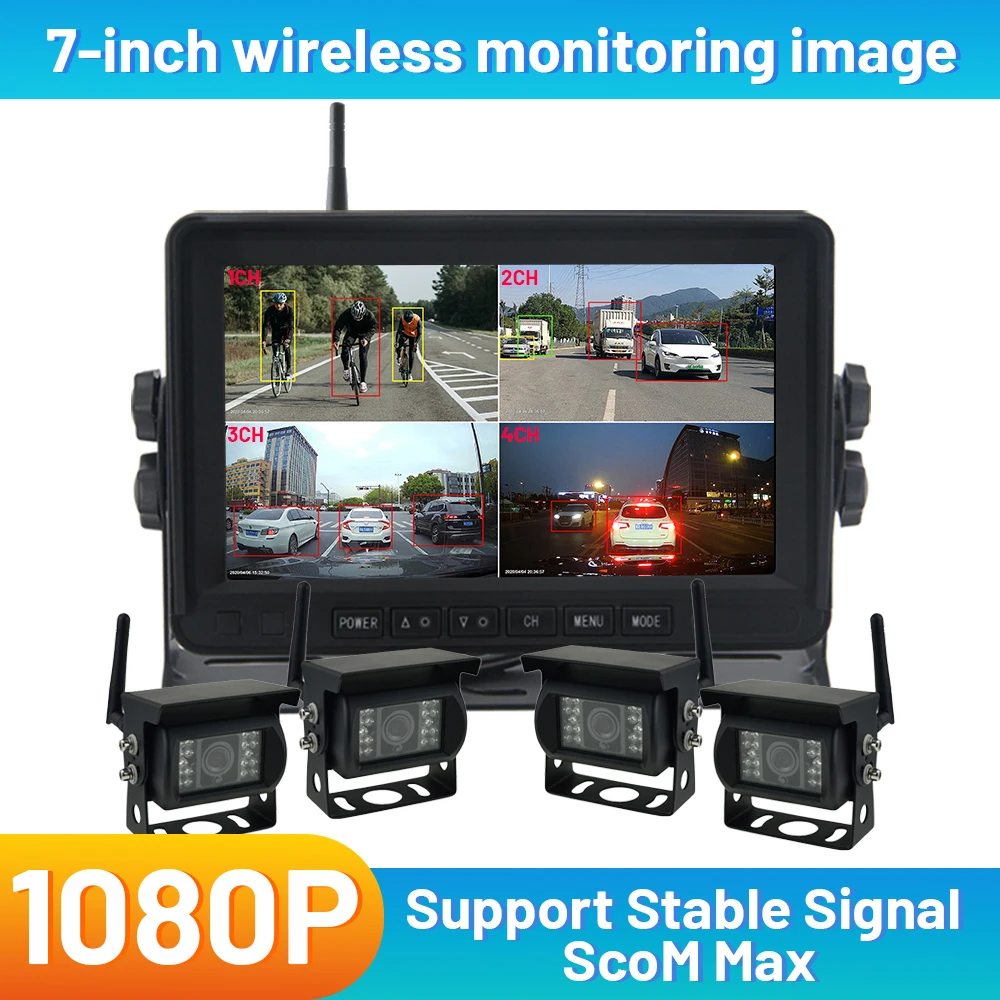 Wireless Camera Monitor Kit System Car Security Rear View Cam 4CH 7 Inch Screen MDVR BUS Truck RV Trailer Wireless Backup Camera
Wireless Camera Monitor Kit System Car Security Rear View Cam 4CH 7 Inch Screen MDVR BUS Truck RV Trailer Wireless Backup Camera