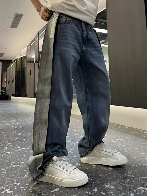 Retro American Design Spliced Color Wide Leg Straight Cut Men's Jeans Luxury Loose Fit Casual Faion Urban Sle
Retro American Design Spliced Color Wide Leg Straight Cut Men's Jeans Luxury Loose Fit Casual Faion Urban Sle