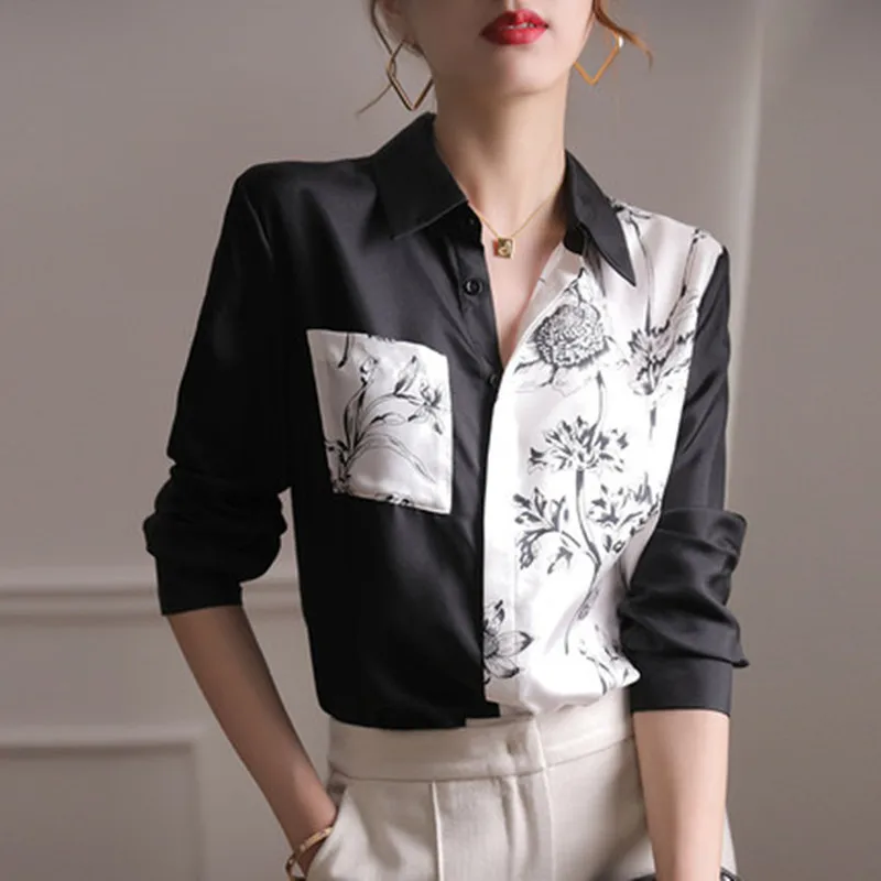 Slim Fit с чернильным принтом BlaandWhite в стиле пэчворк Long irt Street Sle с откидным воротником и пуговицами Sve Regular Length Faion Ladies
Slim Fit с чернильным принтом BlaandWhite в стиле пэчворк Long irt Street Sle с откидным воротником и пуговицами Sve Regular Length Faion Ladies