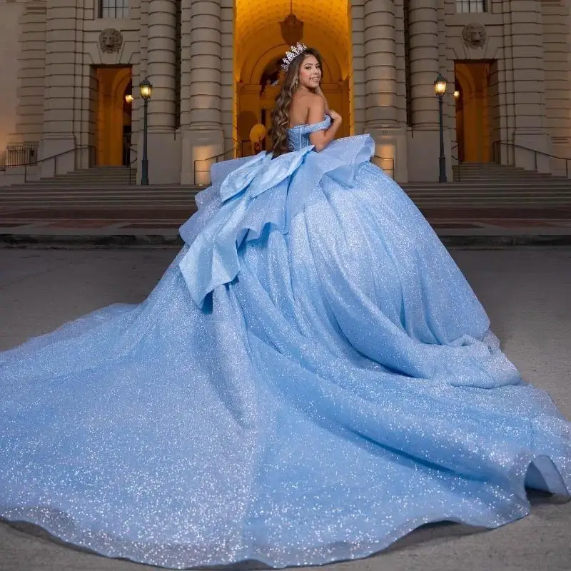 Sky Blue Shiny Ball Gown Sweet 16 Year Old Quinceanera Dresses Off Shoulder Beads Princess Birthday Party Dress Vestidos De 15
Sky Blue Shiny Ball Gown Sweet 16 Year Old Quinceanera Dresses Off Shoulder Beads Princess Birthday Party Dress Vestidos De 15
