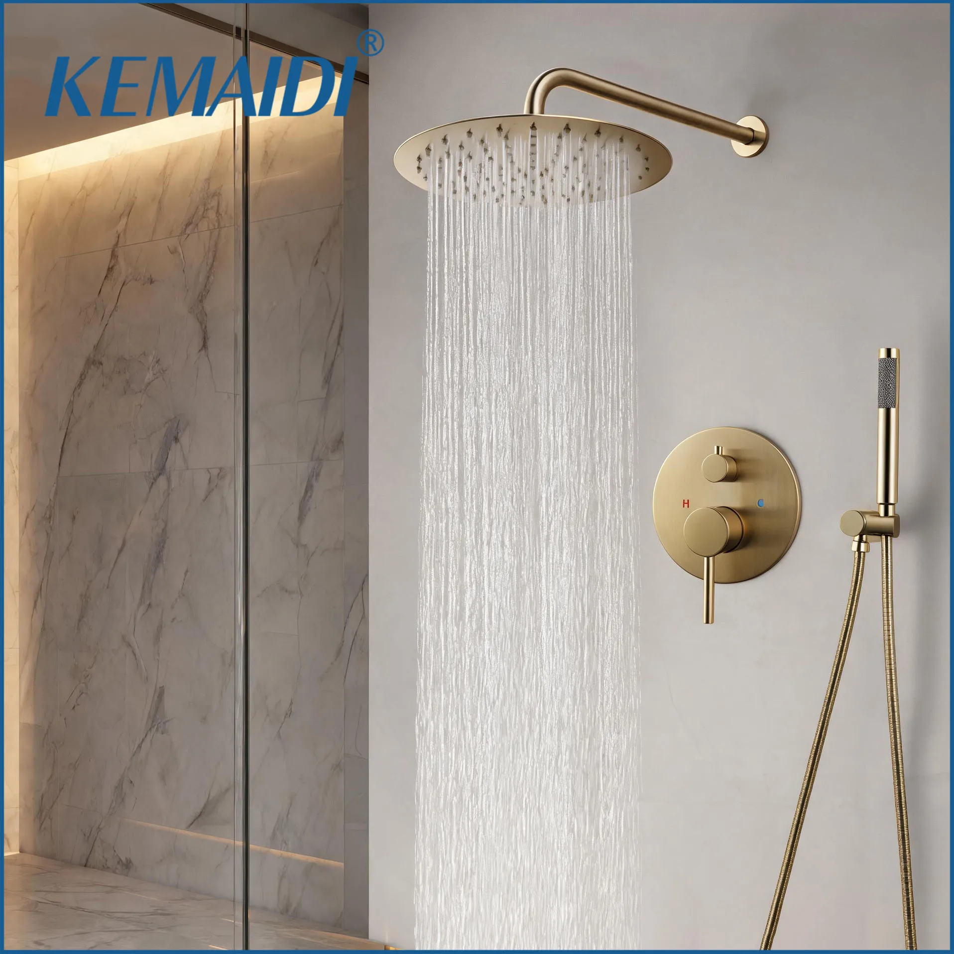KEMAIDI Brushed Gold Shower Faucet Set Wall Mount 10" Rainfall Shower Tap With Embedded Box Mixer Tap Bathtub Shower Kits
KEMAIDI Brushed Gold Shower Faucet Set Wall Mount 10" Rainfall Shower Tap With Embedded Box Mixer Tap Bathtub Shower Kits