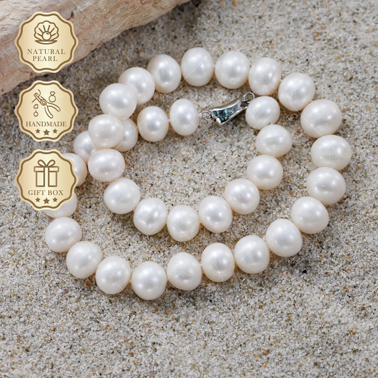 MYSOYA Large White Flat Freshwater Pearl Necklace 11-13mm Silver Ingot Clasp, Gift Box S556
MYSOYA Large White Flat Freshwater Pearl Necklace 11-13mm Silver Ingot Clasp, Gift Box S556
