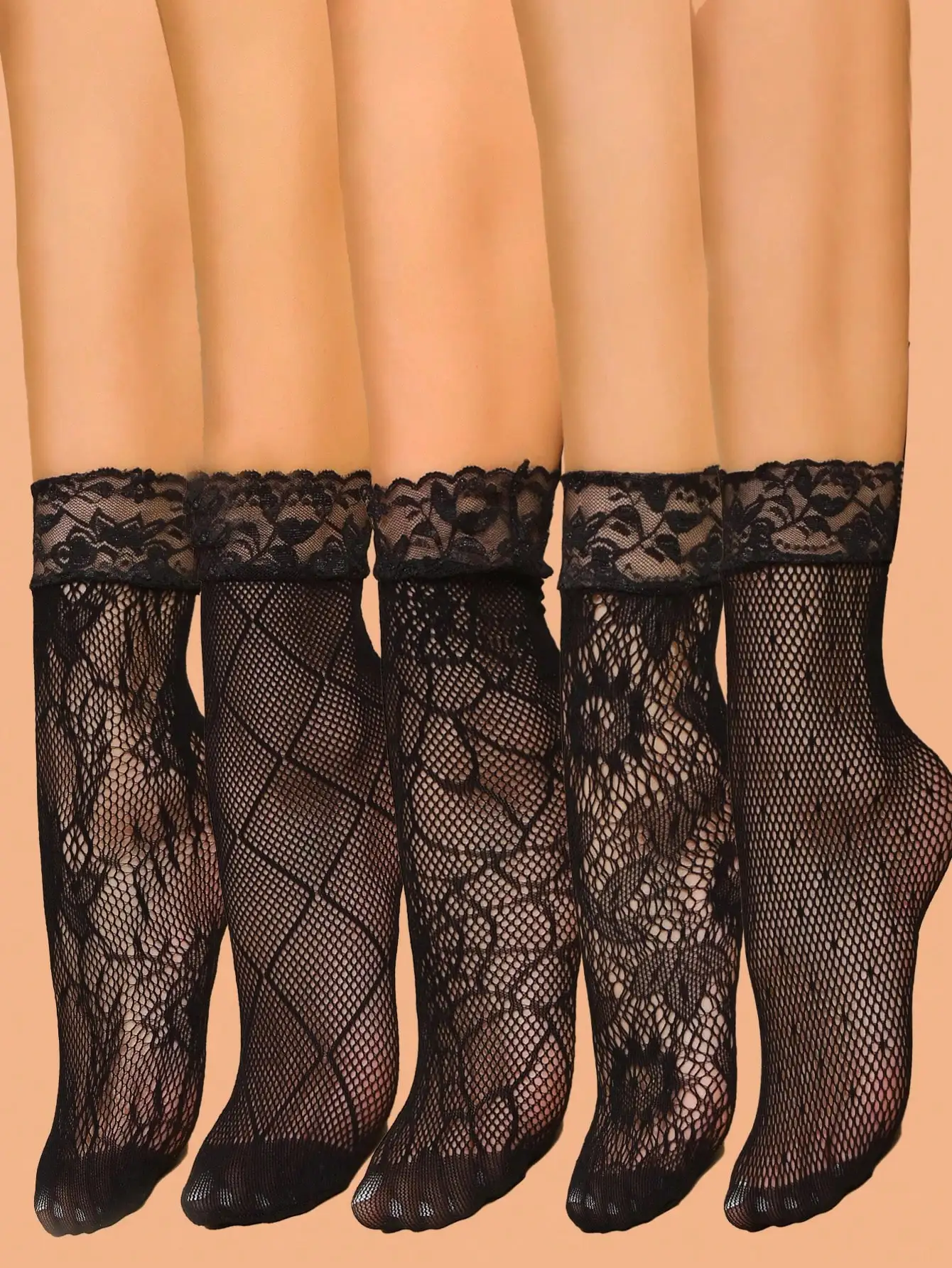 5 Pairs Women Floral Lace Fishnet Short Socks, Ultra-Thin Transparent Over-The-Knee Stockings, Ladies Long Socks
5 Pairs Women Floral Lace Fishnet Short Socks, Ultra-Thin Transparent Over-The-Knee Stockings, Ladies Long Socks
