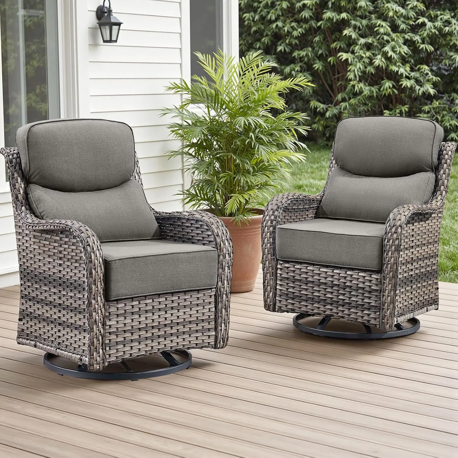All Weather Wicker Swivel Rocker Chairs High Back 6in Thick Cushions Patio Deck Porch Poolside Set Of 2, Customized
All Weather Wicker Swivel Rocker Chairs High Back 6in Thick Cushions Patio Deck Porch Poolside Set Of 2, Customized