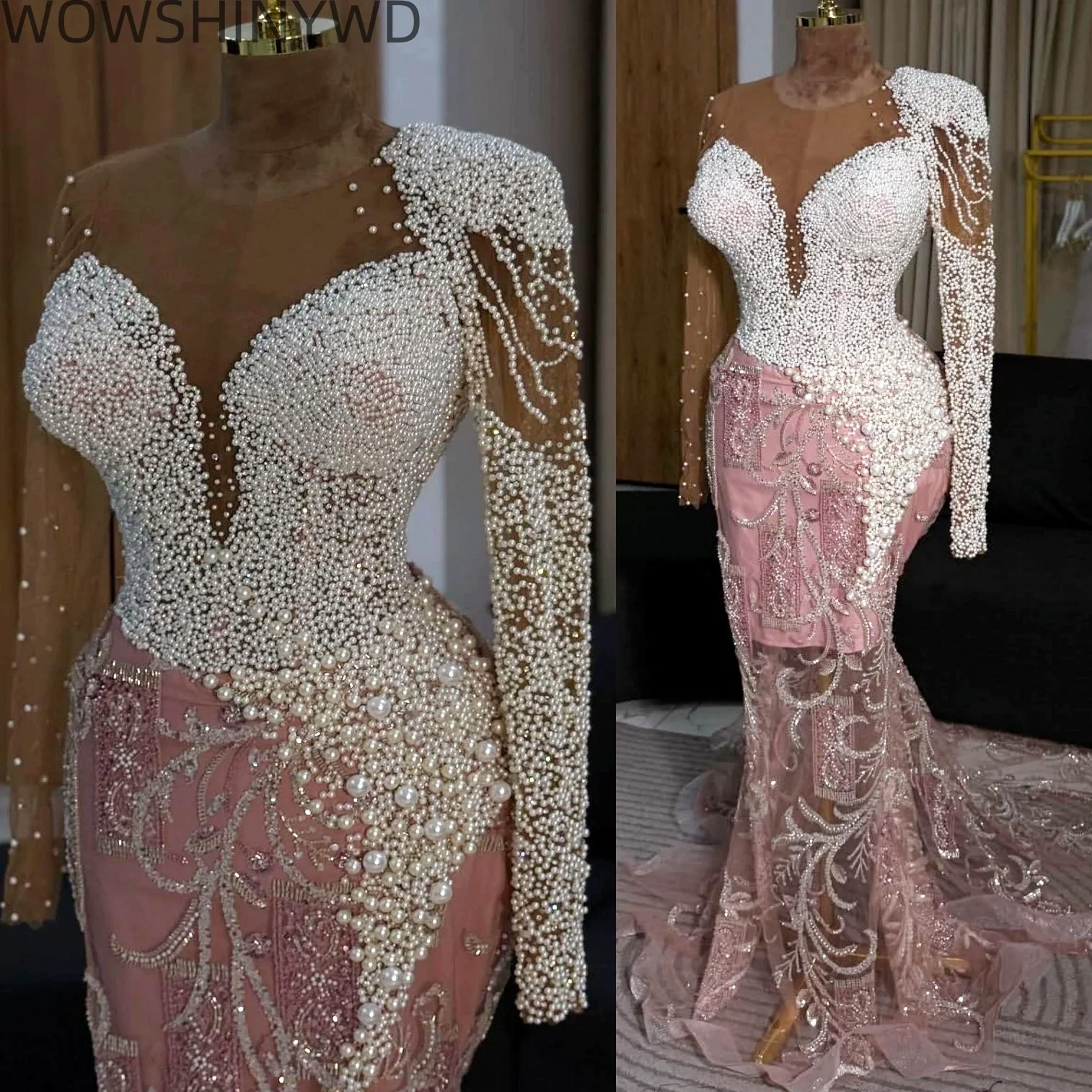 Luxurious 2025 Pink Mermaid Prom Dresses Pearls Sequined Full Sleeves Evening Formal Party Birthday Gowns Dresses ZJ433
Luxurious 2025 Pink Mermaid Prom Dresses Pearls Sequined Full Sleeves Evening Formal Party Birthday Gowns Dresses ZJ433