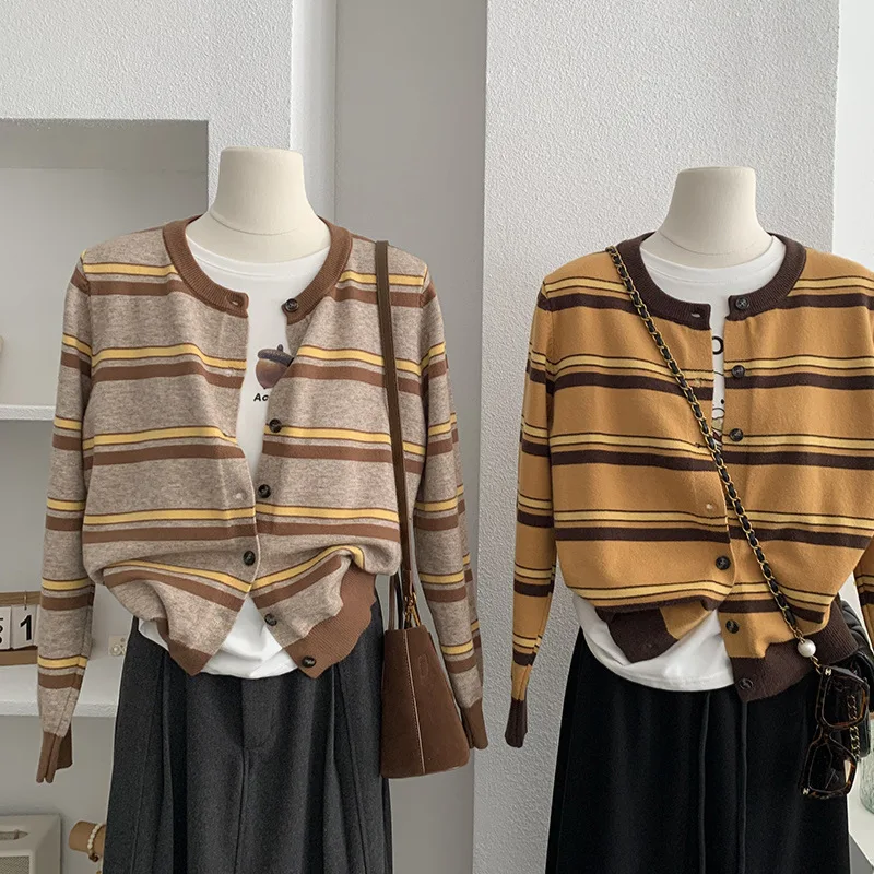 Unique Design Color Blo Striped Knitted Open Cardigan Loose Slimming Faionable Top for Women Autumn 2025 Vintage Sle
Unique Design Color Blo Striped Knitted Open Cardigan Loose Slimming Faionable Top for Women Autumn 2025 Vintage Sle