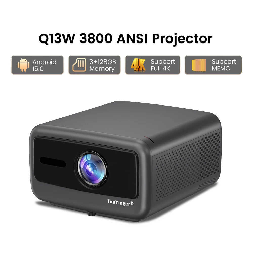 Touyinger Q13W LED Projector Android 15.0 3800 ANSI 4K Decoding HIFI Stereo Support MEMC Closed Engine Proyector