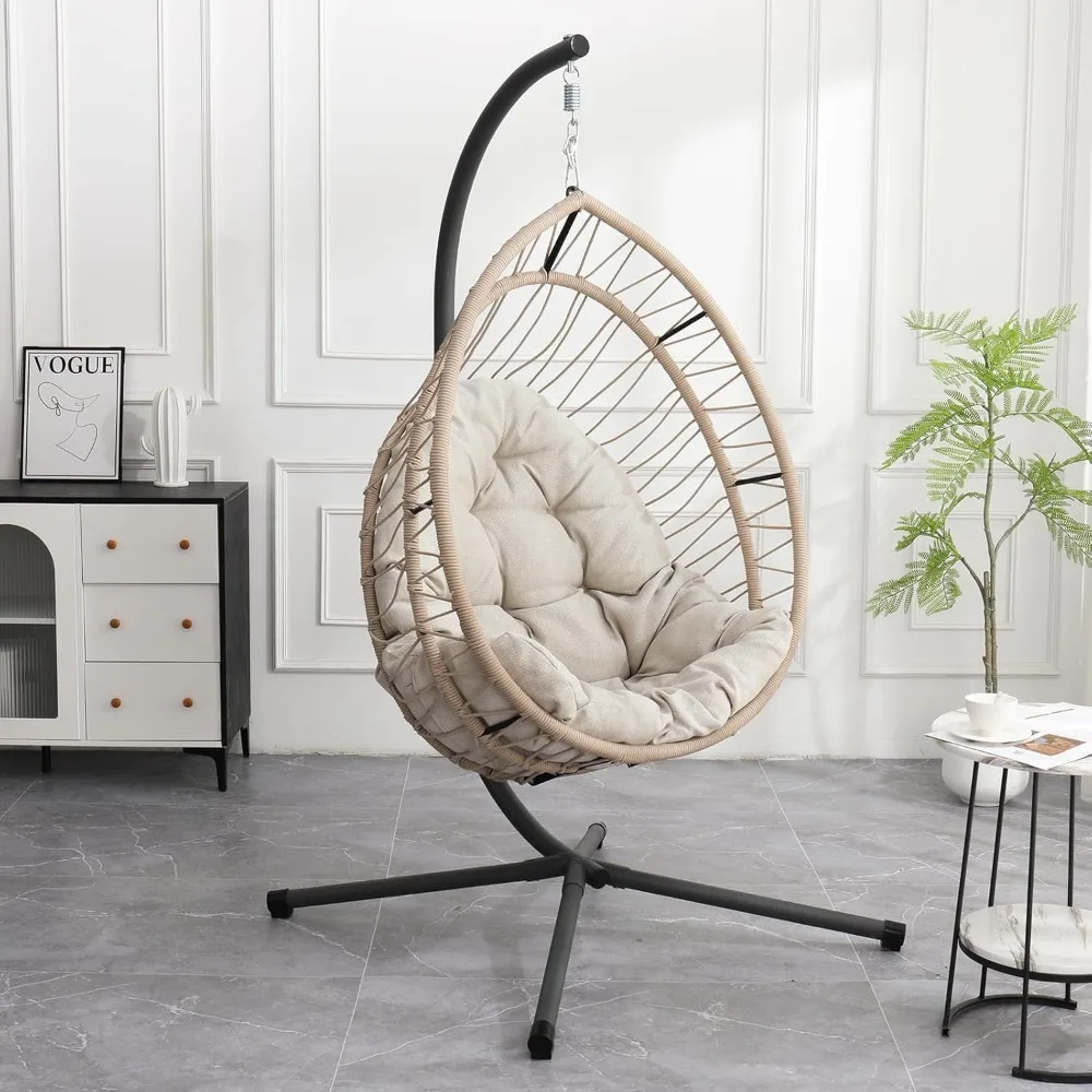 Hanging Egg Chair with Stand, Foldable Hammock Swing Chair Made by Durable All-Weather Core-Spun Polyester Rope with Yarn-Dyed F
Hanging Egg Chair with Stand, Foldable Hammock Swing Chair Made by Durable All-Weather Core-Spun Polyester Rope with Yarn-Dyed F