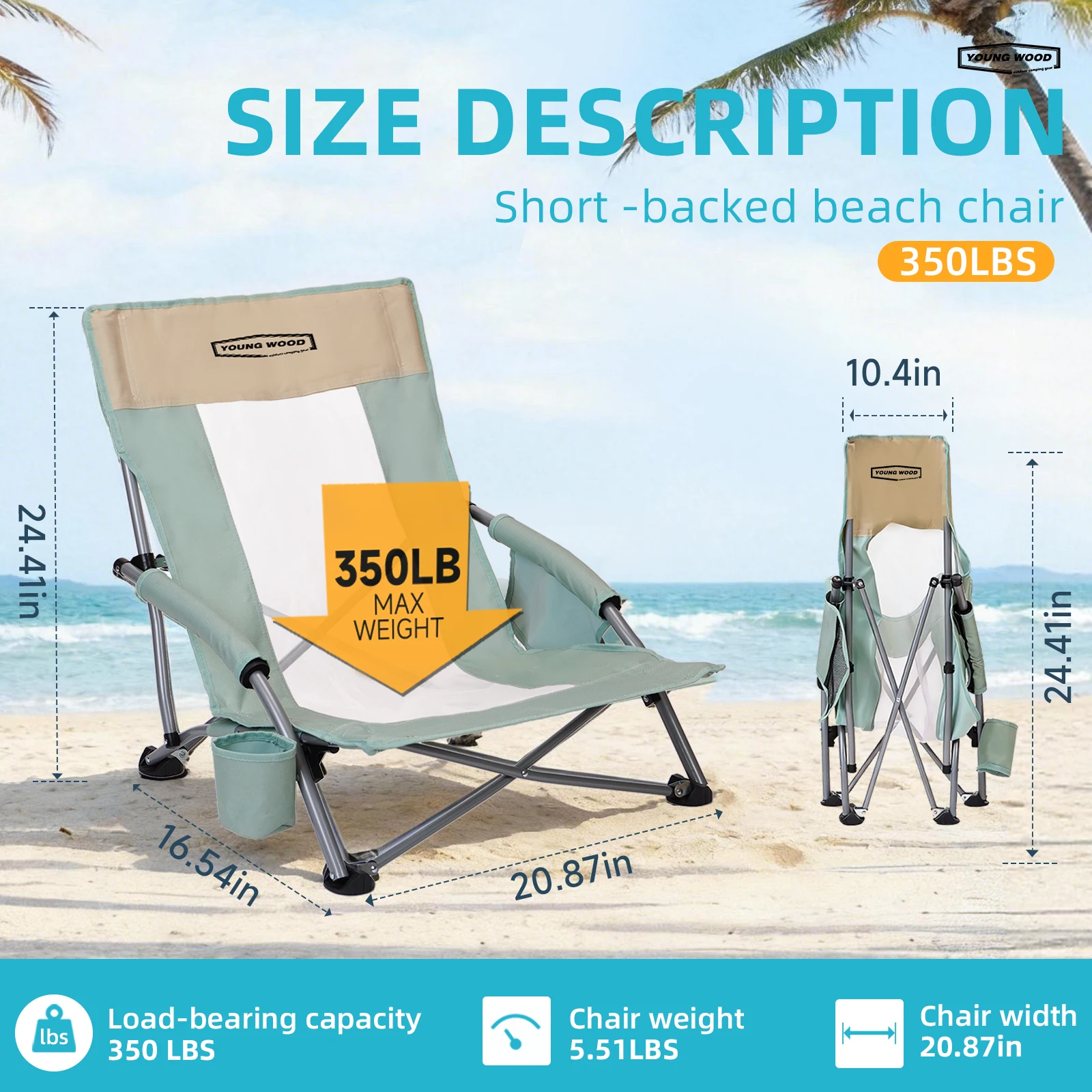 Blue beach camping chair, oversized breathable mesh cushion, 350 pound portable chair with cup holder and storage bag
Blue beach camping chair, oversized breathable mesh cushion, 350 pound portable chair with cup holder and storage bag